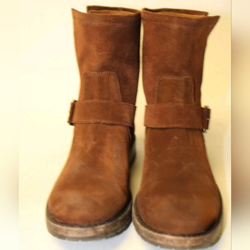 Frye Natalie Short Engineer Brown Suede Pull On Boots 7 - Picture 5 of 10
